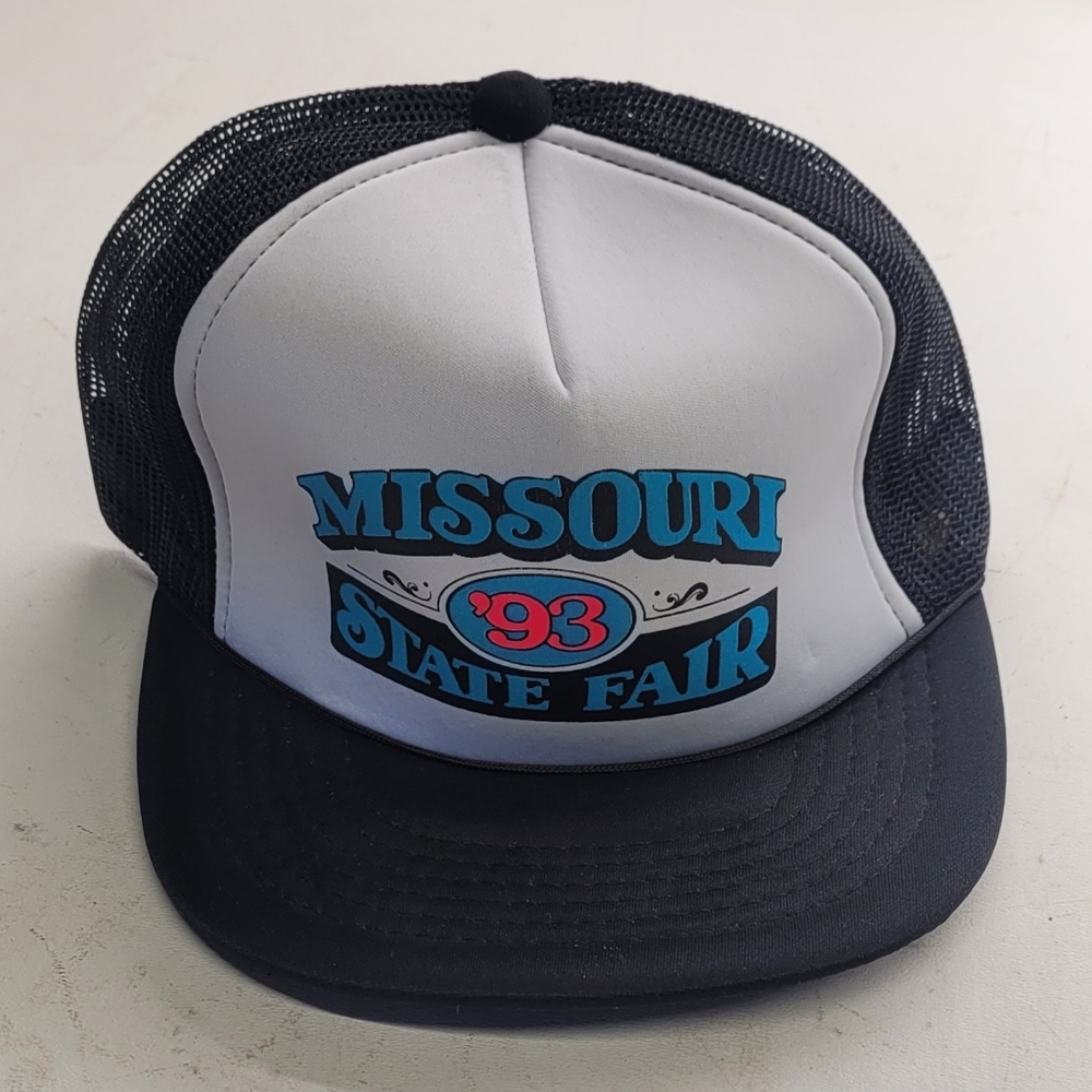 Black foam mesh hat Snap back trucker Missouri state fair 1993 90s